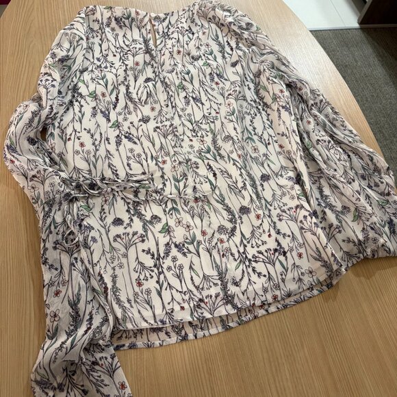 Long Tall Sally Tie Sleeve Blouse US Size 12 Floral Print Lined 100% Polyester - Picture 3 of 3
